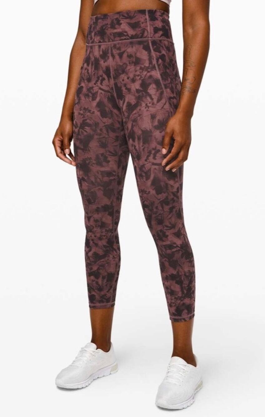 Lululemon Time To Sweat Crop 23" W6BABS Mini Dusk Floral Antique Bark Brown 12